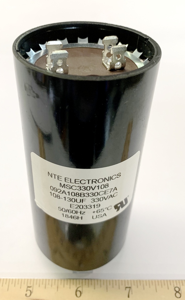 NTE Electronics MSC250V108 Series MSC Motor Start AC Electrolytic Capacitor 108-130 Μf Capacitance Two 0.250 Quick Connect Terminals 220/250V