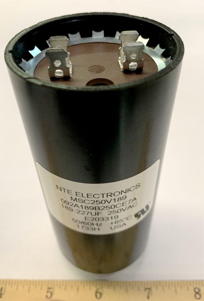 NTE Electronics MSC250V108 Series MSC Motor Start AC Electrolytic Capacitor 108-130 Μf Capacitance Two 0.250 Quick Connect Terminals 220/250V